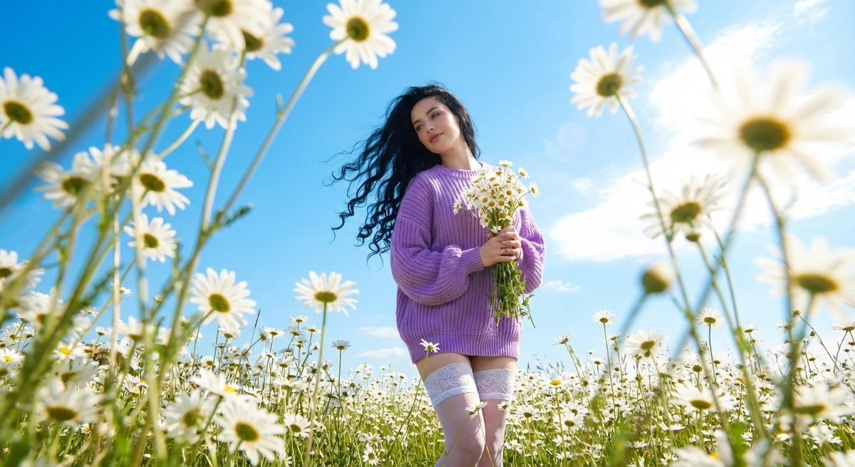 带有雏菊的超现实高级时装编辑 生成效果示例