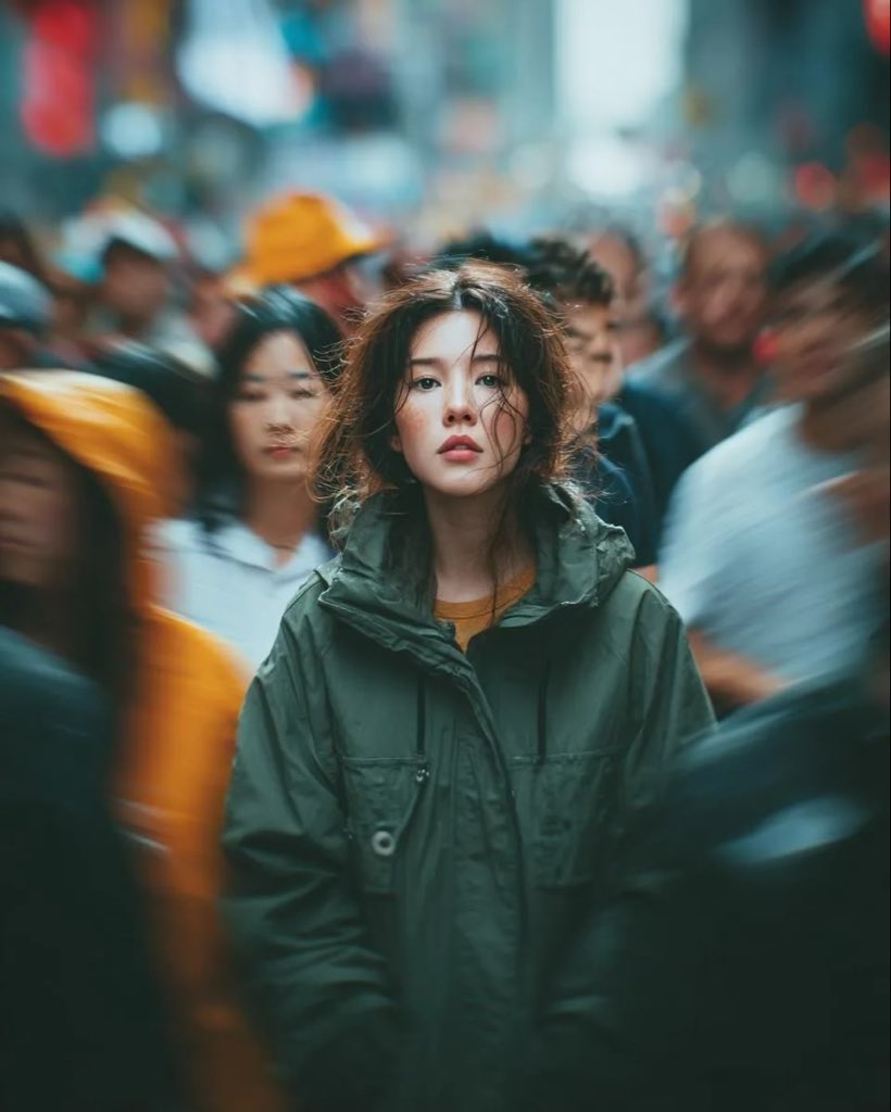 自然抓拍的狗仔队街头肖像与运动模糊 生成效果示例