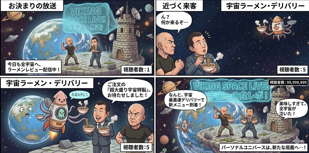 四格漫画：个人宇宙 生成效果示例