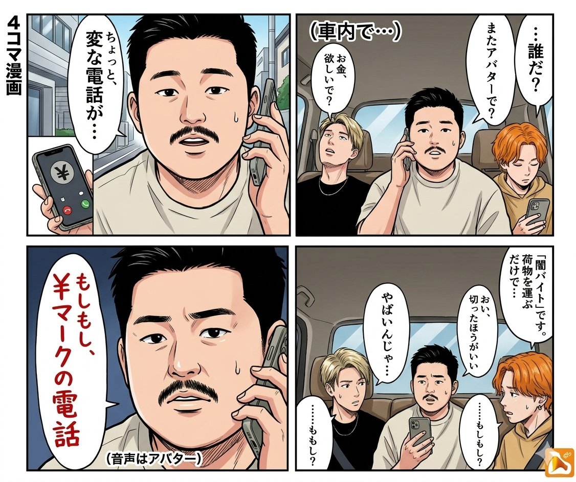 四格漫画：无名氏和面具生成效果示例