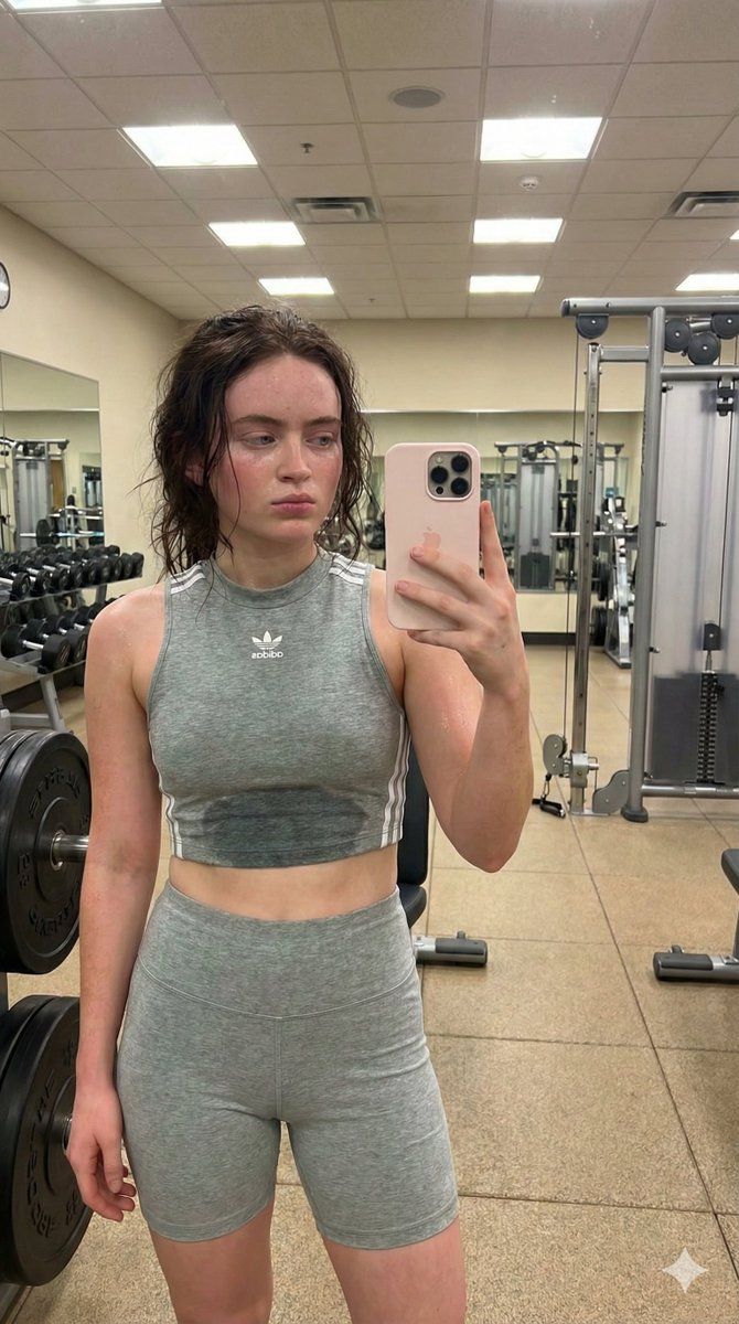 Sadie Sink 健身房镜子自拍真实感 生成效果示例