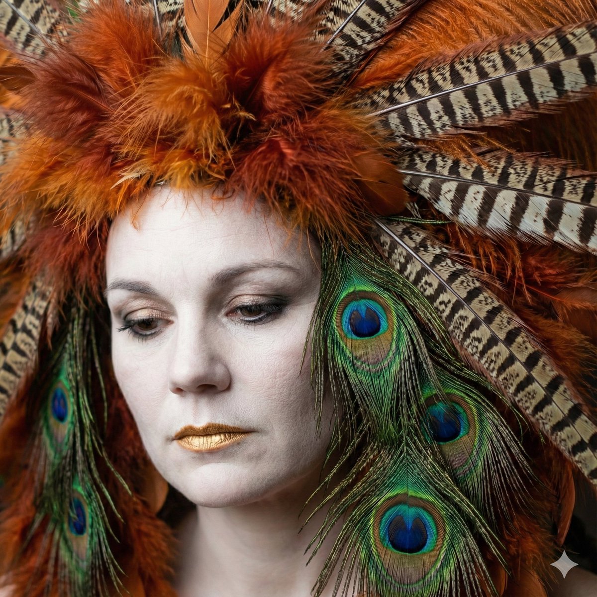 前卫羽毛头饰人像生成效果示例