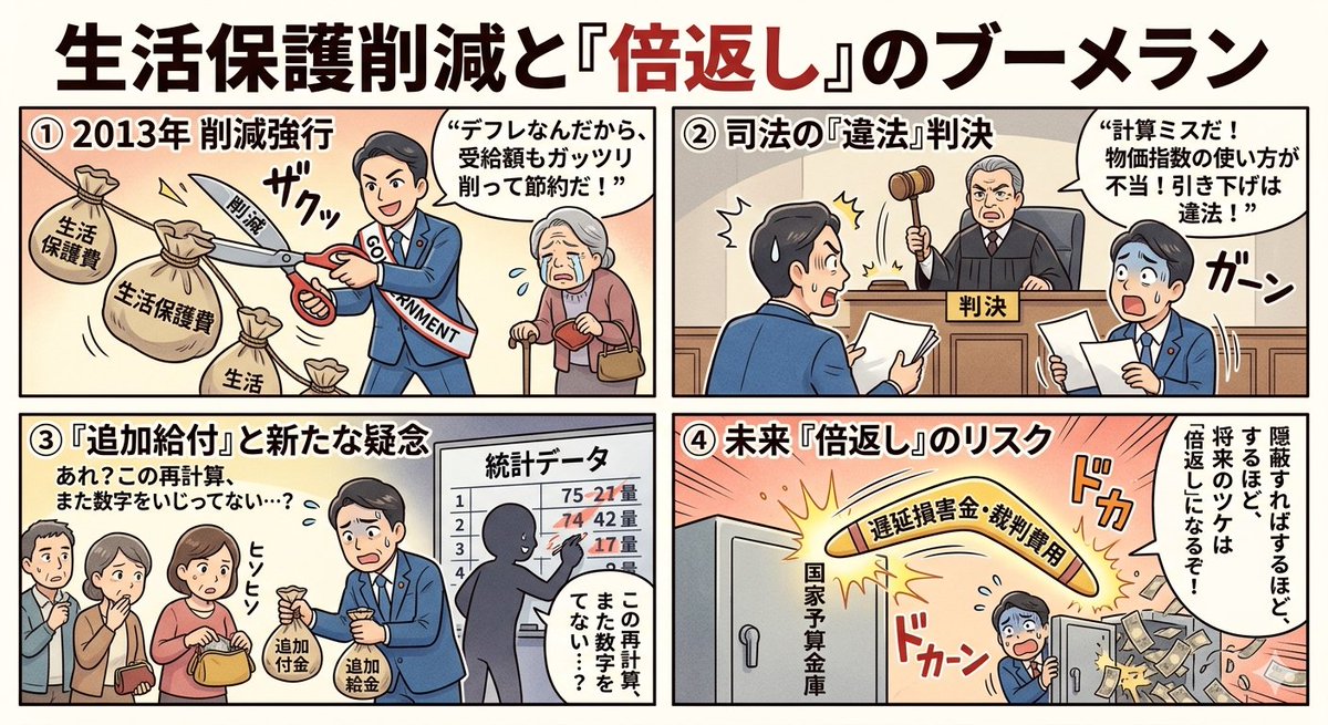 四格漫画：双倍还款的回旋镖 生成效果示例