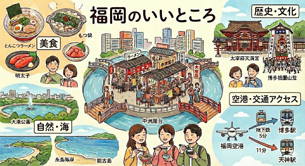 用一张图片概括福冈的优点 生成效果示例
