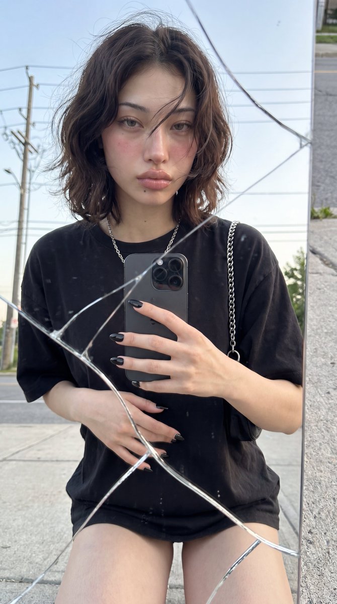 真实的破裂镜子自拍 生成效果示例
