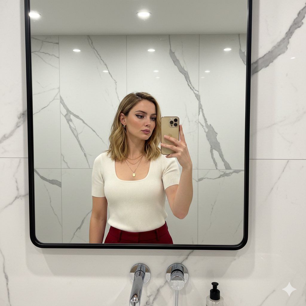 Sydney Sweeney 现代浴室自拍提示 生成效果示例
