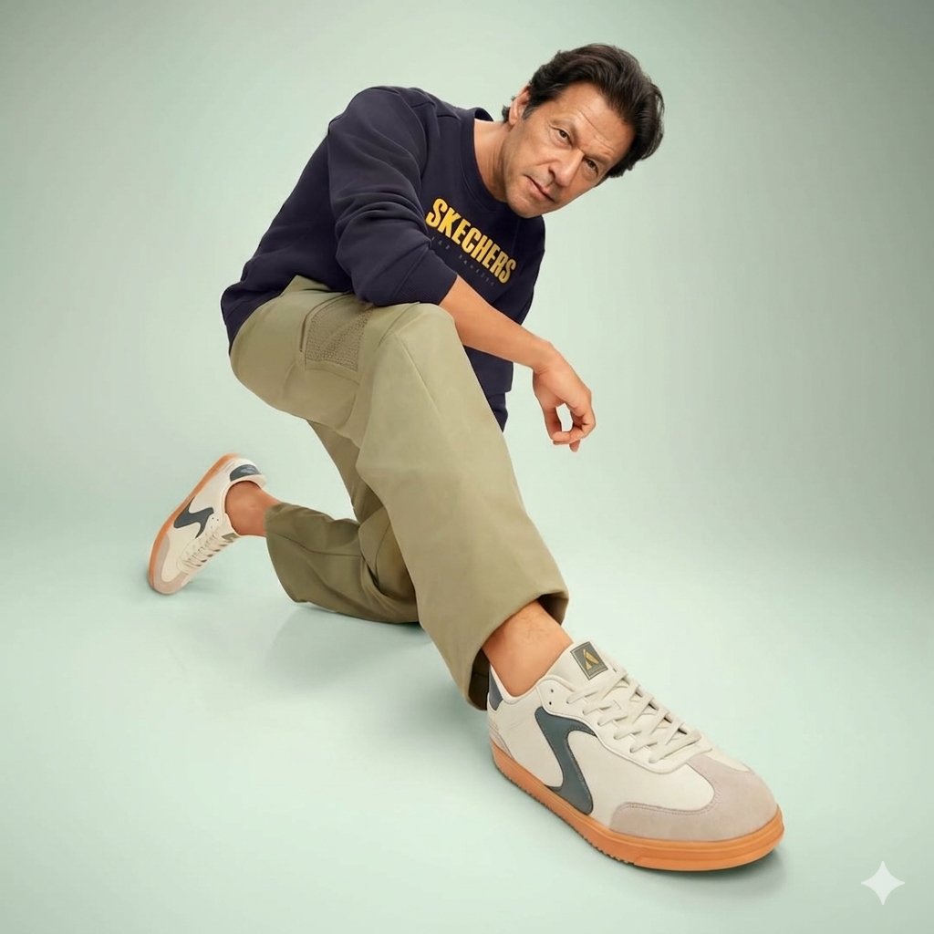 穿着 Skechers 的沙鲁克·汗真实工作室肖像 生成效果示例