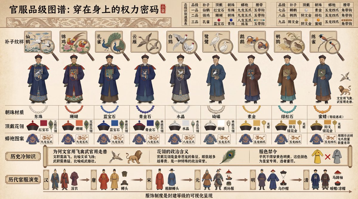 中国古代官员等级和服饰的视觉信息图 生成效果示例
