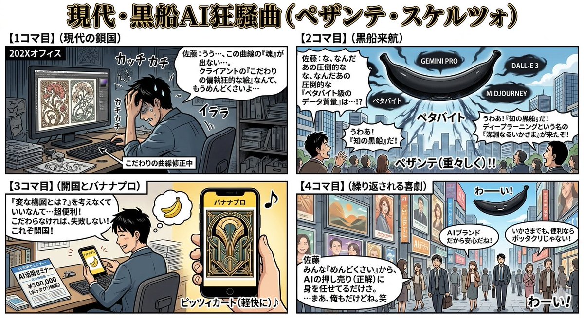 四格漫画世代：现代黑船AI狂想曲 生成效果示例