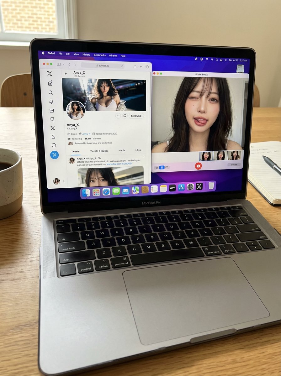 逼真的 MacBook 桌面自拍场景 生成效果示例