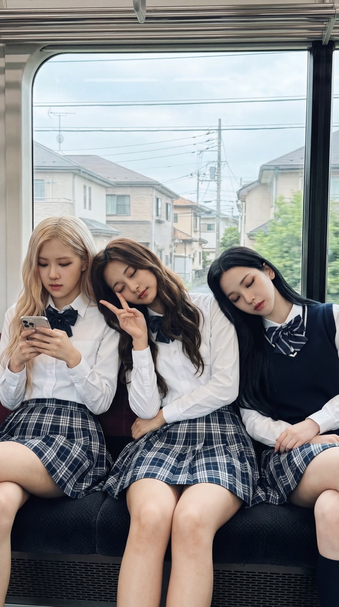 K-pop 偶像睡在火车上 JSON 提示 生成效果示例