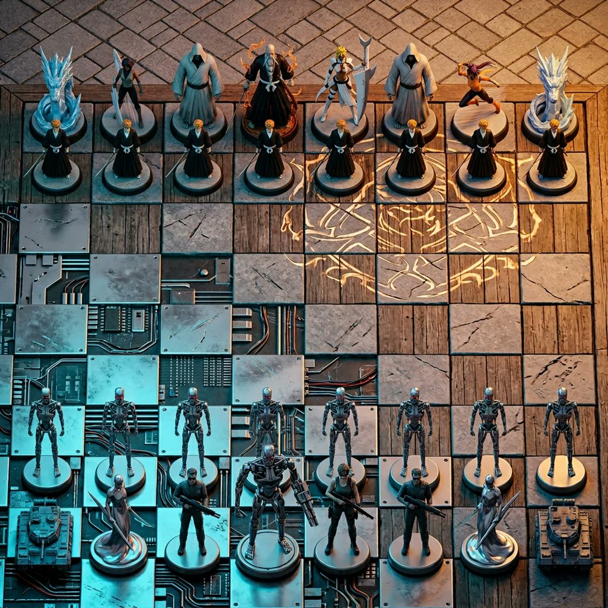超现实的 3D 对抗主题国际象棋棋盘 生成效果示例
