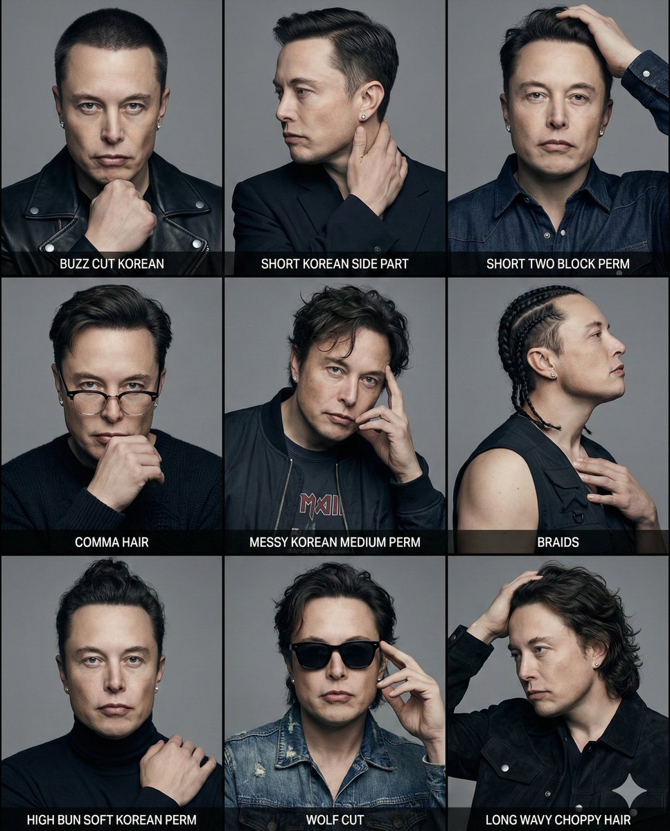 Elon Musk K-Pop Bad Boy 发型参考海报 生成效果示例