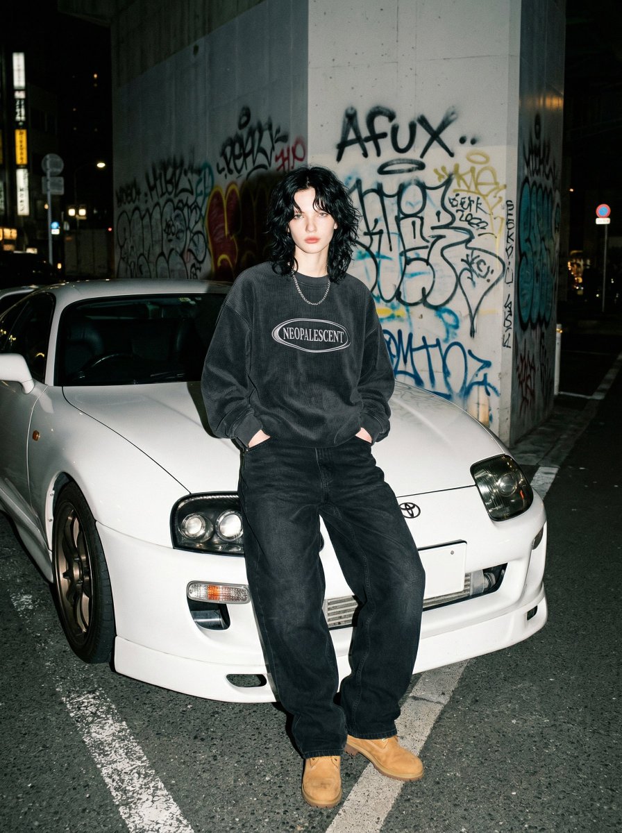 90 年代街头服饰肖像与丰田 Supra MK4 生成效果示例