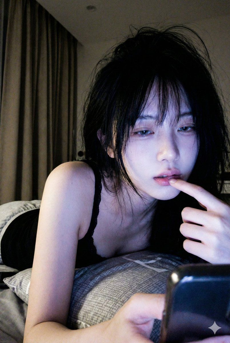 低光手机自拍，屏幕发光 生成效果示例