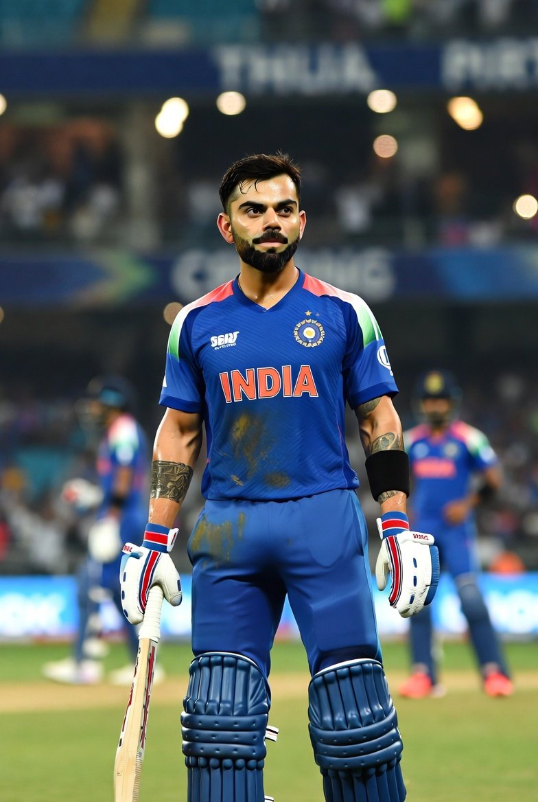 Virat Kohli 的动态运动摄影提示 生成效果示例