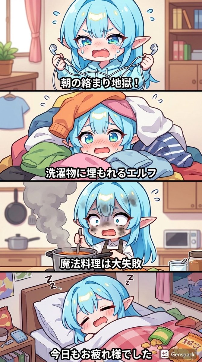 关于笨拙精灵的四格漫画 生成效果示例
