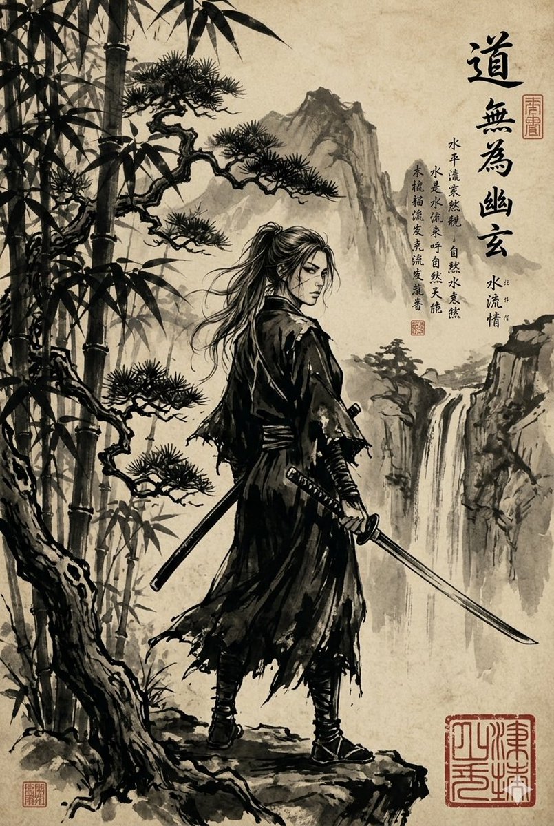 水墨武士风景 生成效果示例