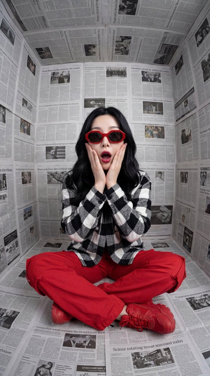 报纸背景的超现实编辑时尚肖像 生成效果示例