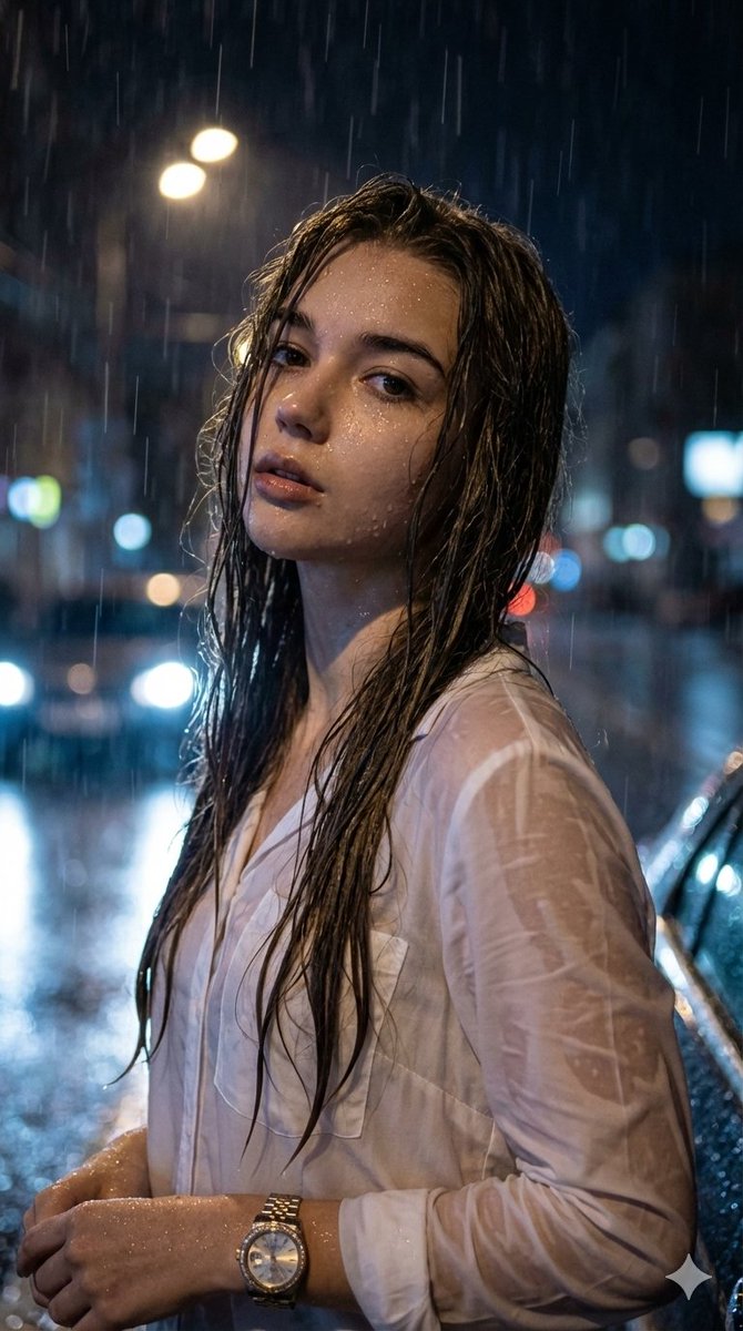 超现实电影雨中夜间人像生成效果示例