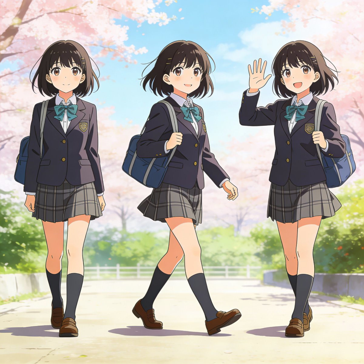 三姿势动漫女孩一致性提示 生成效果示例