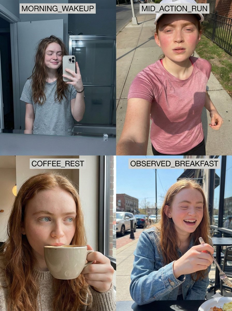 8K RAW一致身份日常网格（Sadie Sink） 生成效果示例