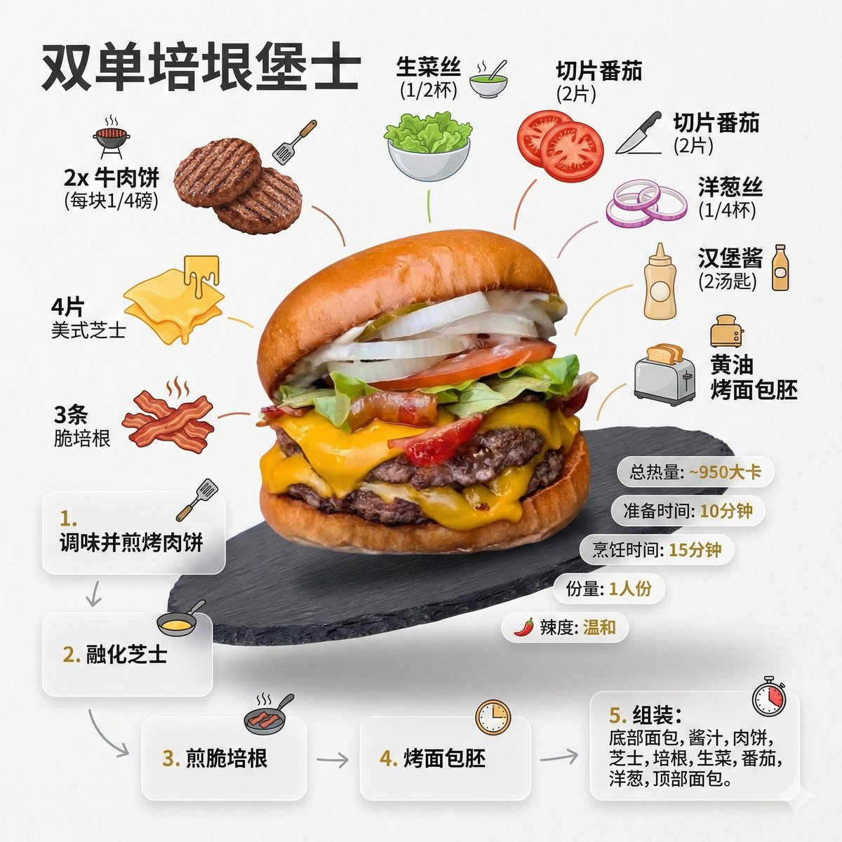 生成汉堡包的食物信息图 生成效果示例