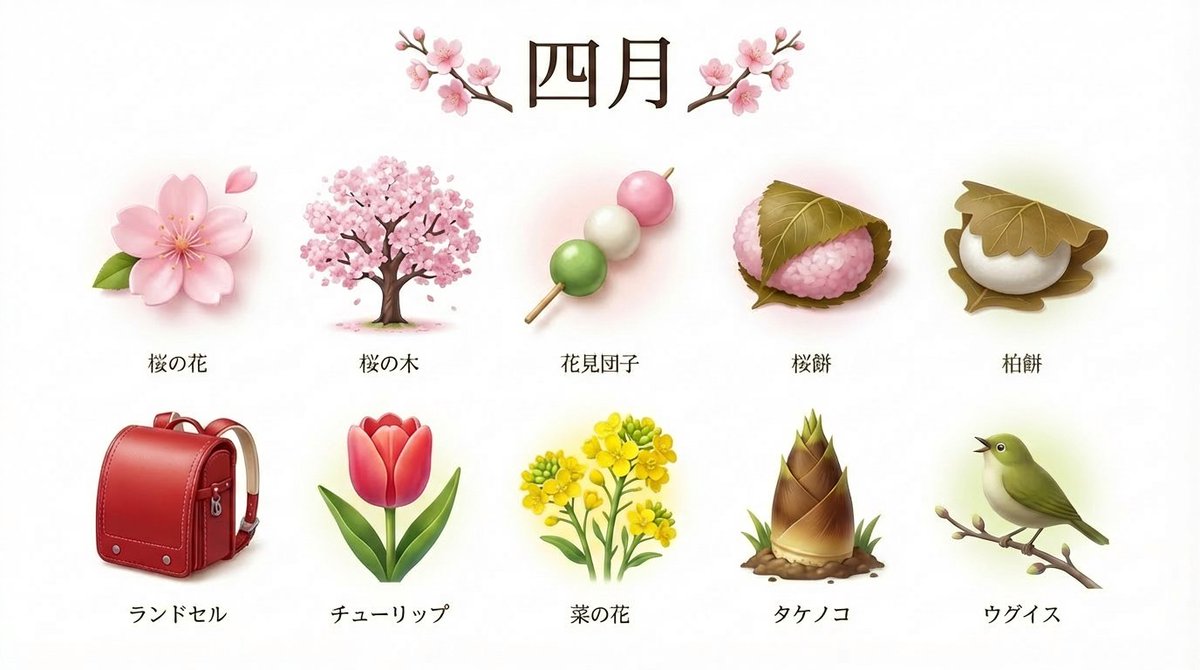 代表日本季节的 3D 图标集 生成效果示例