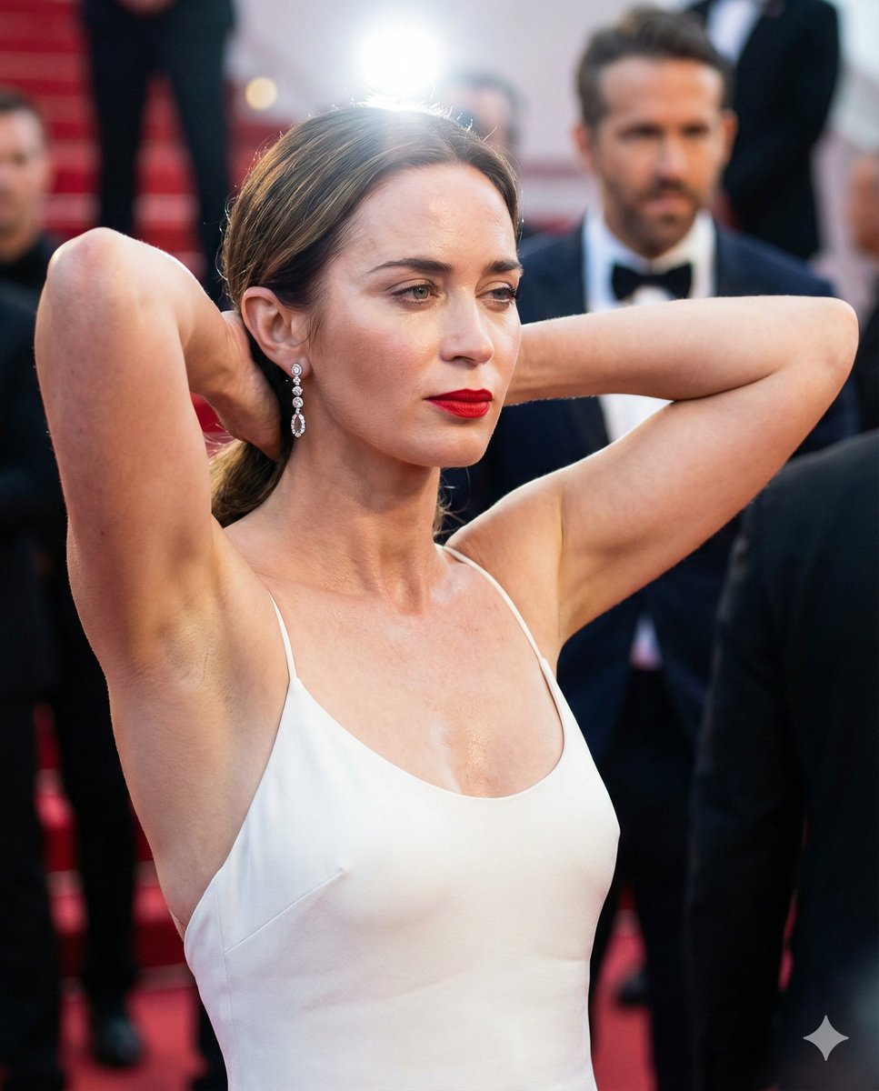 艾米莉·布朗特 (Emily Blunt) 红毯肖像，技术细节极其丰富 生成效果示例