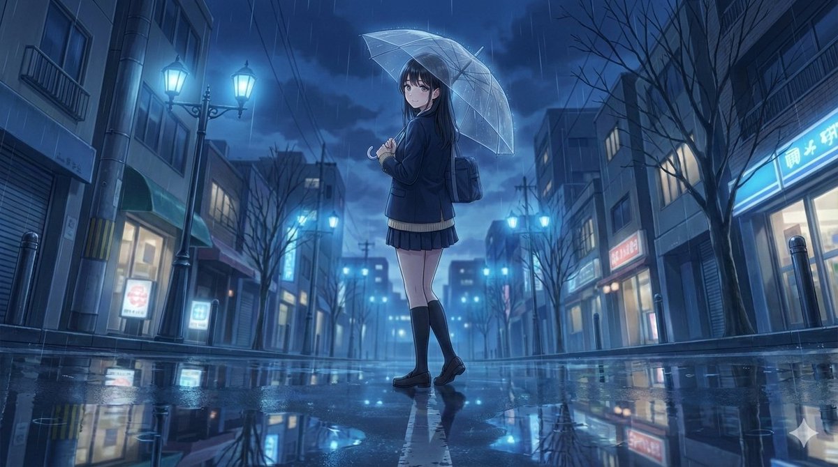 4K动漫插画雨中女孩 生成效果示例