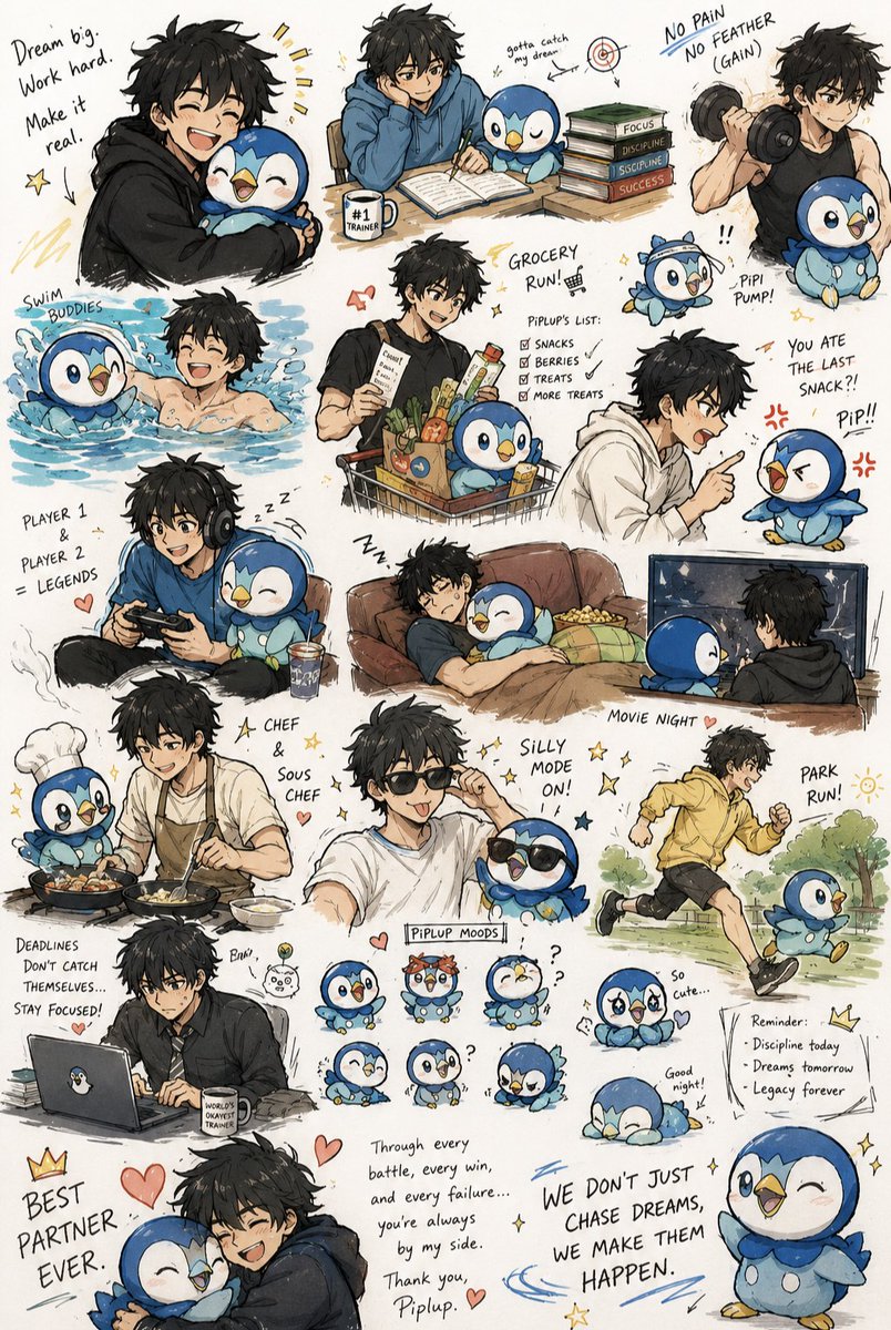 动漫男孩和Piplup冒险表 生成效果示例