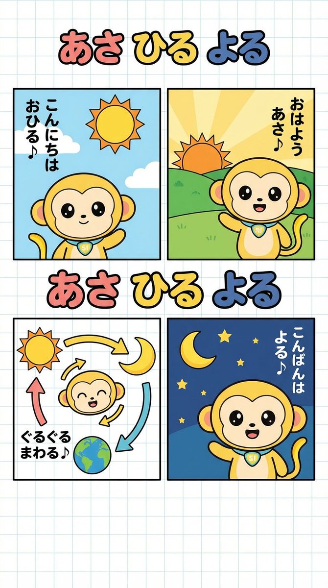 四格漫画：早上、中午、晚上、橘子主题 生成效果示例
