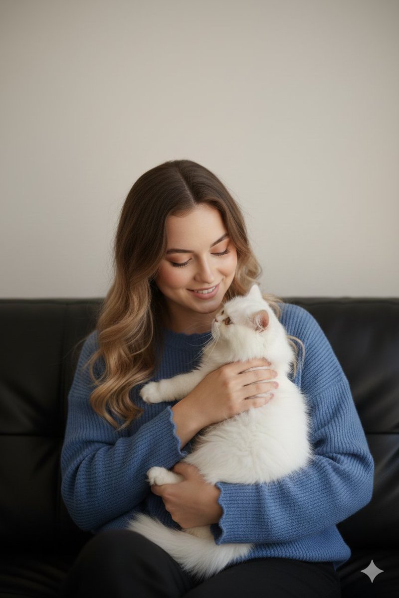 拥抱波斯猫的女人超写实肖像 生成效果示例