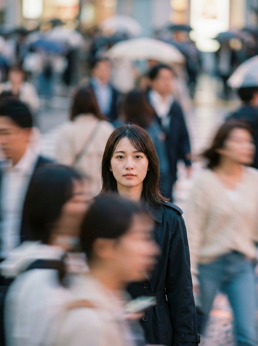 电影肖像提示：人群中的焦点生成效果示例