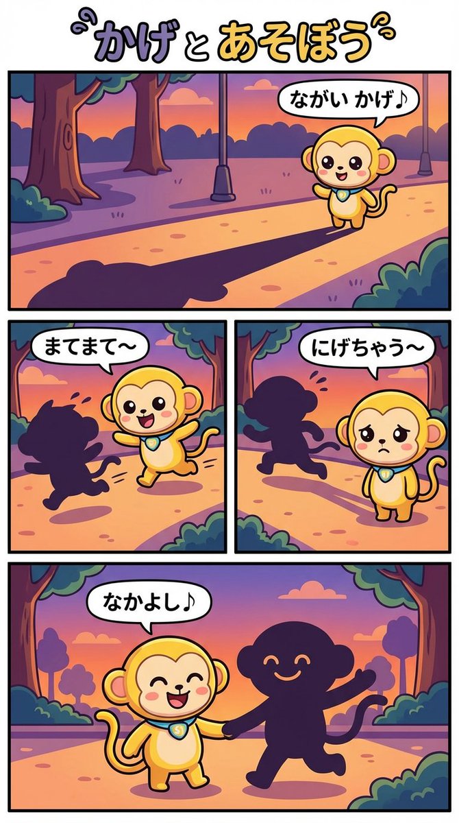 Daily Nano：玩弄影子 4 格漫画 生成效果示例