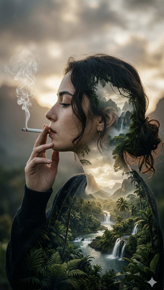 双重曝光热带风景肖像 生成效果示例