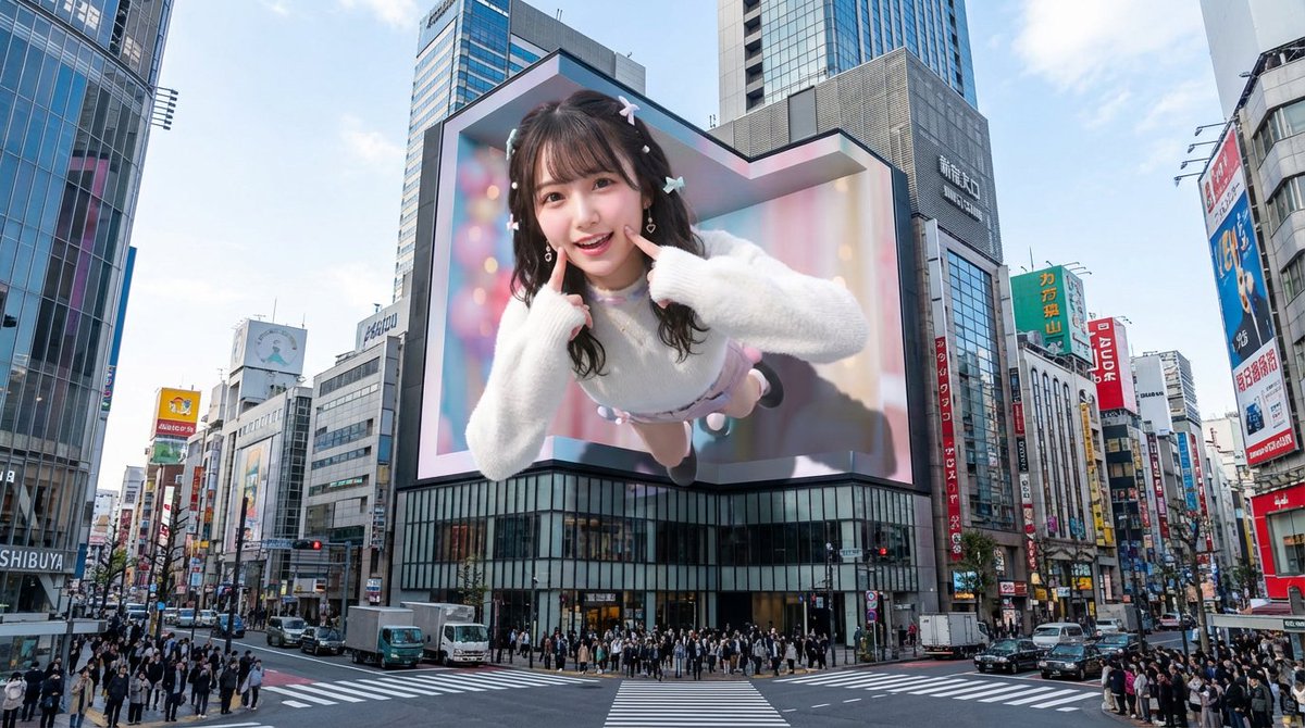 Nano Banana Pro 3D 数字标牌提示（新宿） 生成效果示例