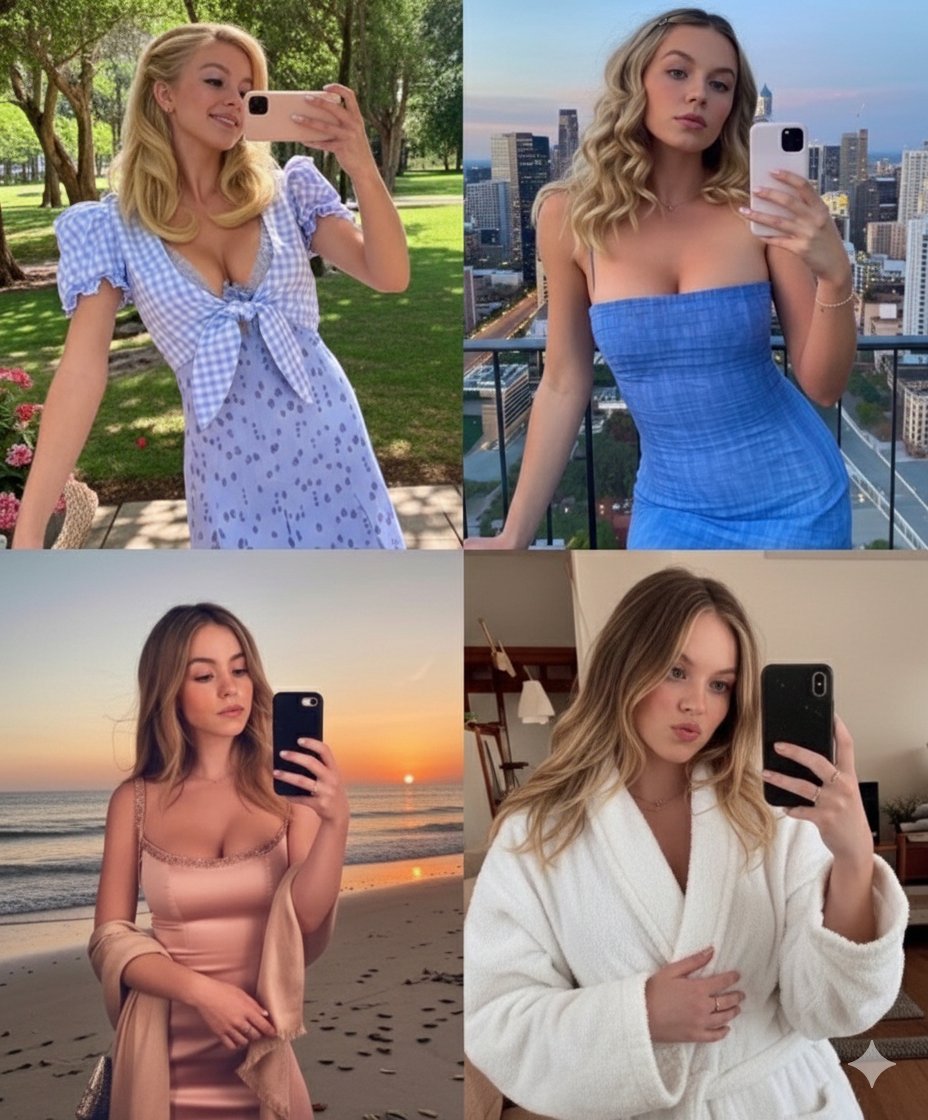 Diptych Sydney Sweeney 风格社论肖像生成效果示例