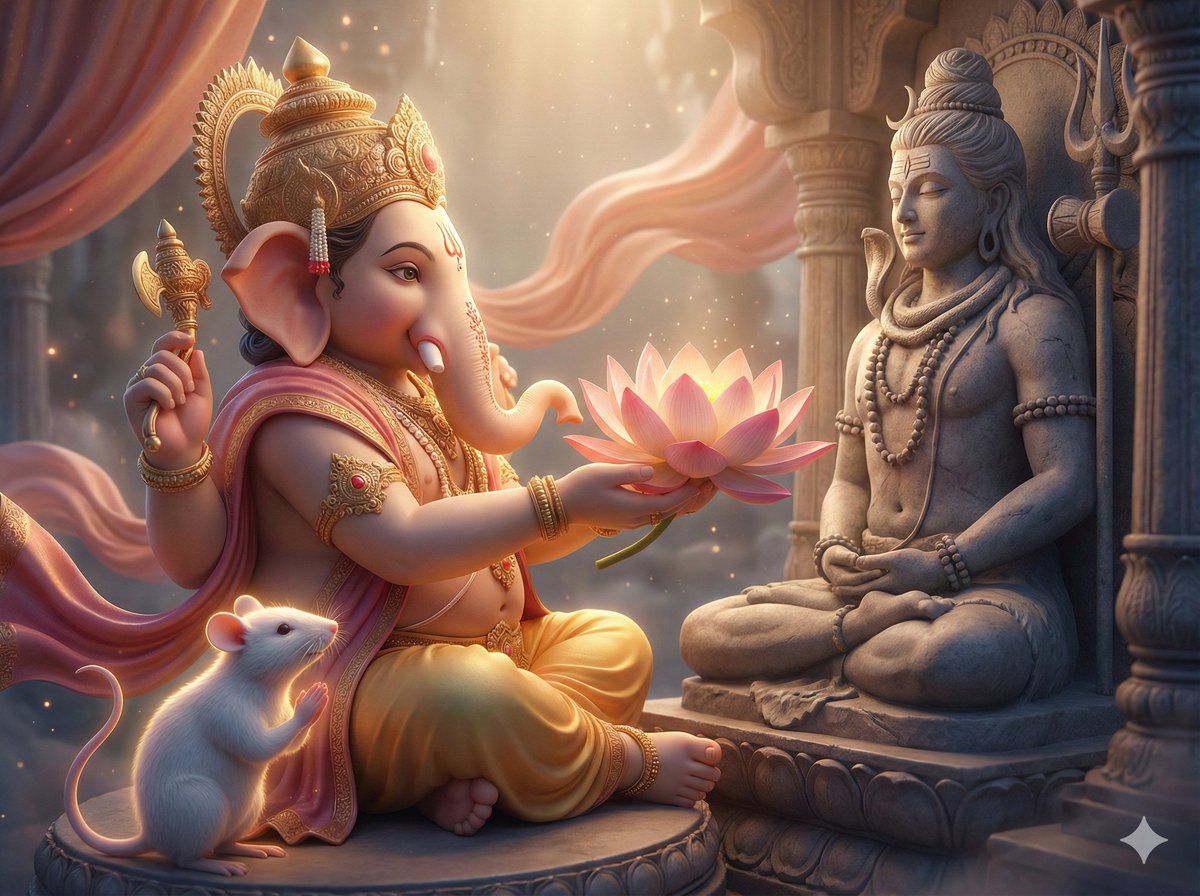 3D图像生成提示Ganesh神崇拜Mahadev神 生成效果示例