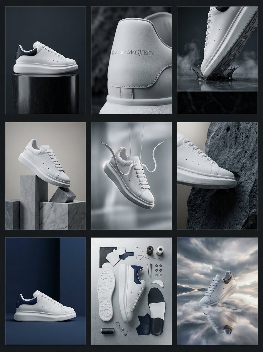 Alexander McQueen 运动鞋商业网格提示 (3x3)生成效果示例