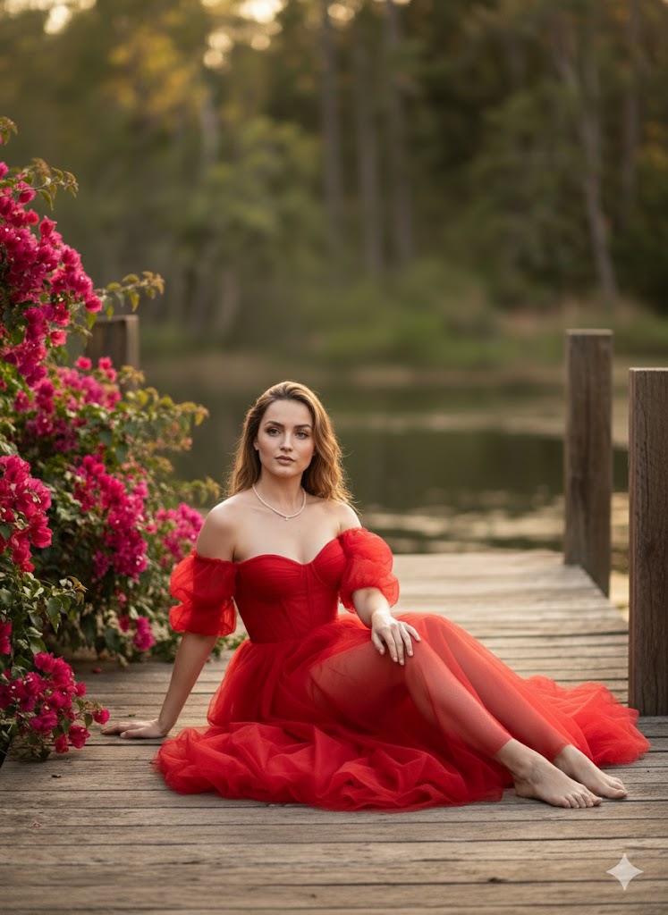 安娜·德·阿玛斯 (Ana de Armas) 身着红色晚礼服的电影精美照片 生成效果示例