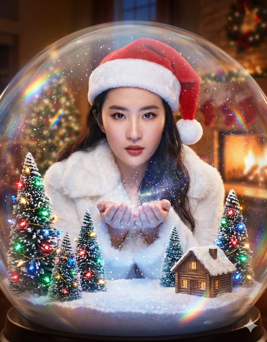 超现实角色被困在一个巨大的圣诞雪球里 生成效果示例