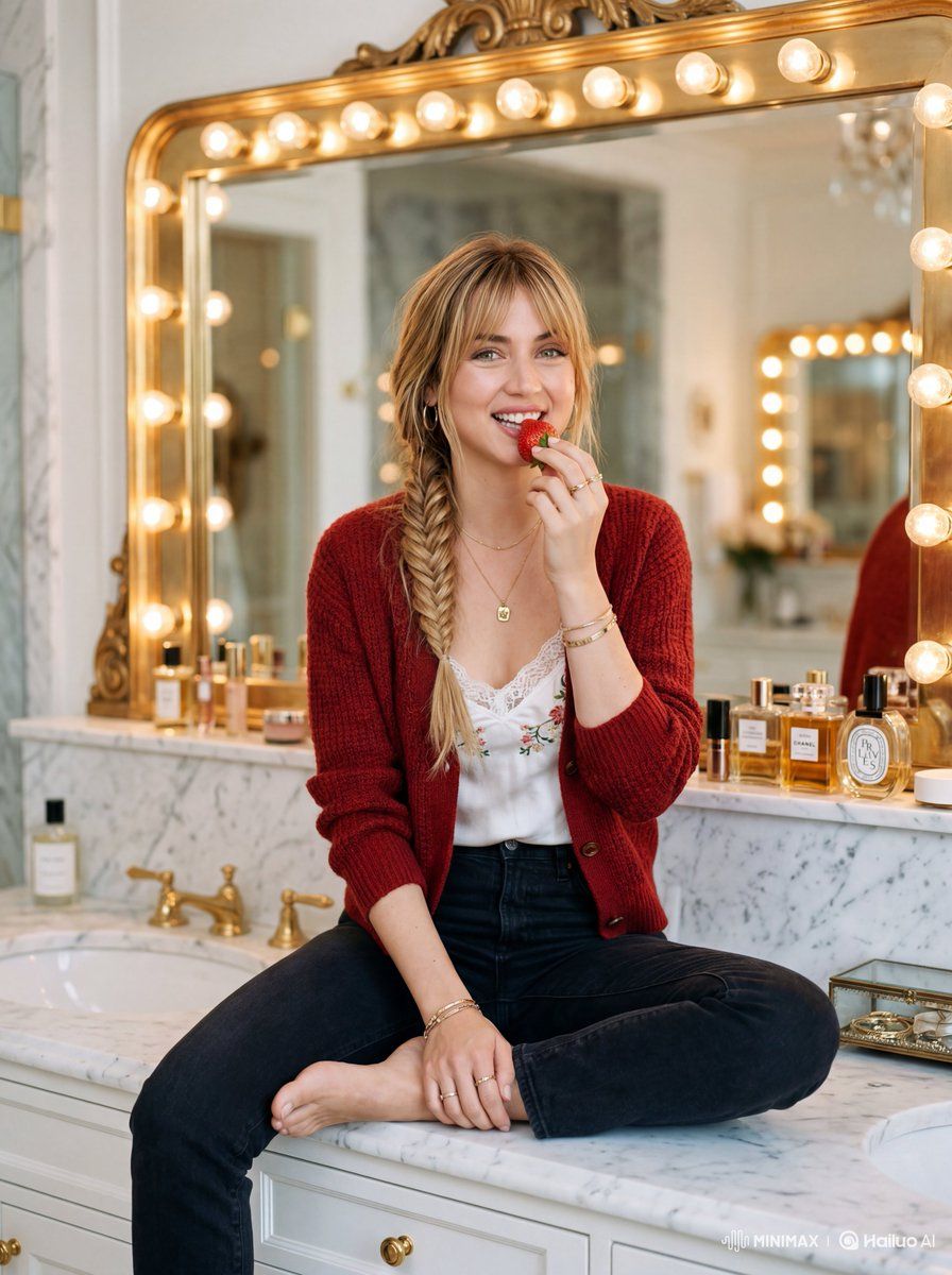 Ana de Armas 大理石浴室梳妆台 生成效果示例