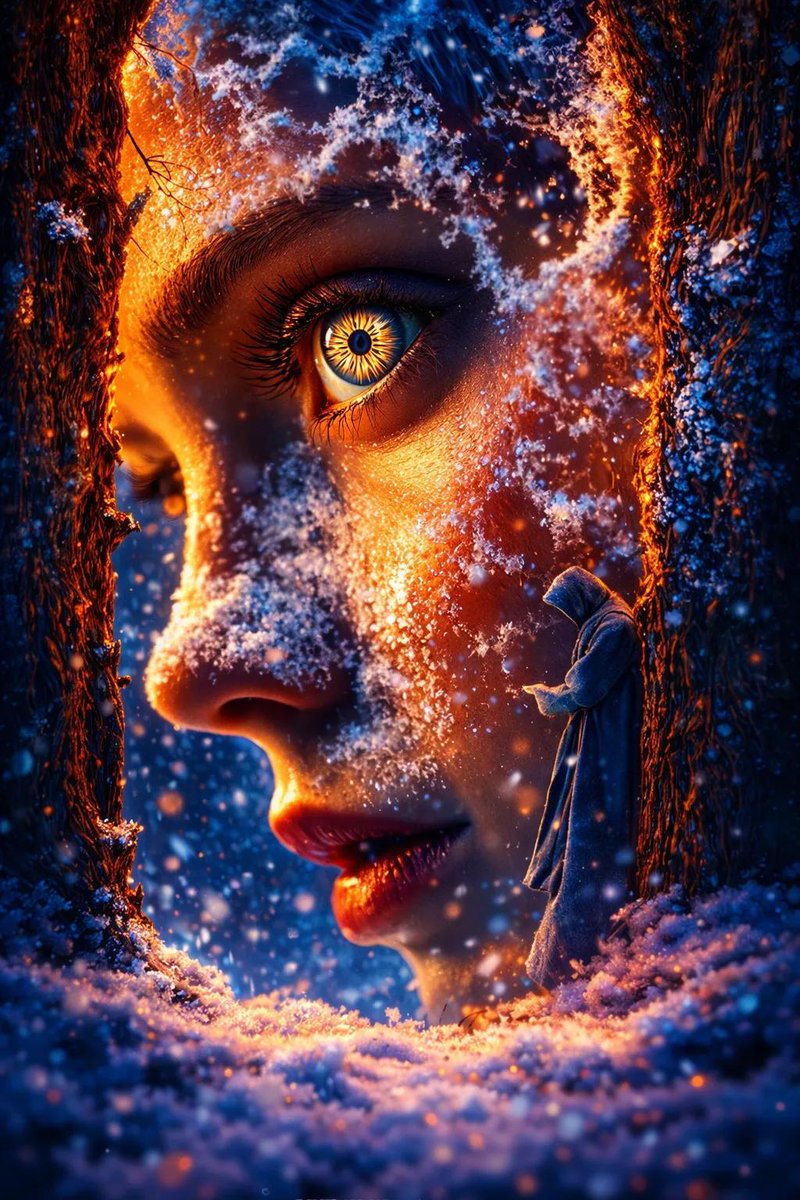 超现实幻想肖像提示（火与冰） 生成效果示例
