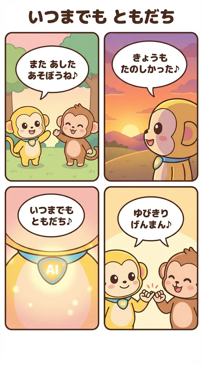 生成 4 格漫画：“永远的朋友” 生成效果示例