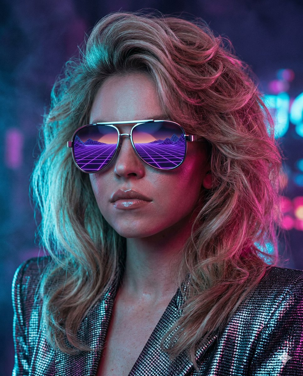 Sydney Sweeney 80 年代复古未来合成波肖像 生成效果示例