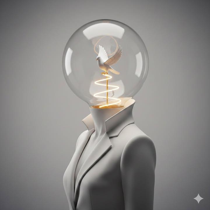 超现实观念艺术提示：灯泡人体模型生成效果示例