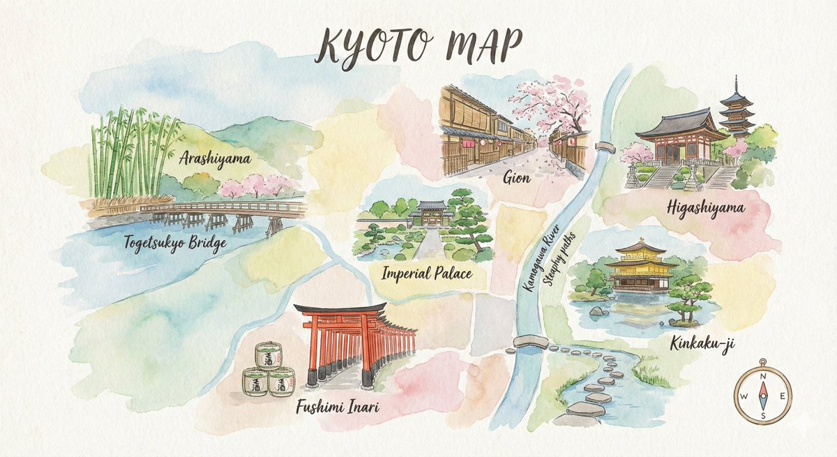 水彩旅行地图插图提示 生成效果示例