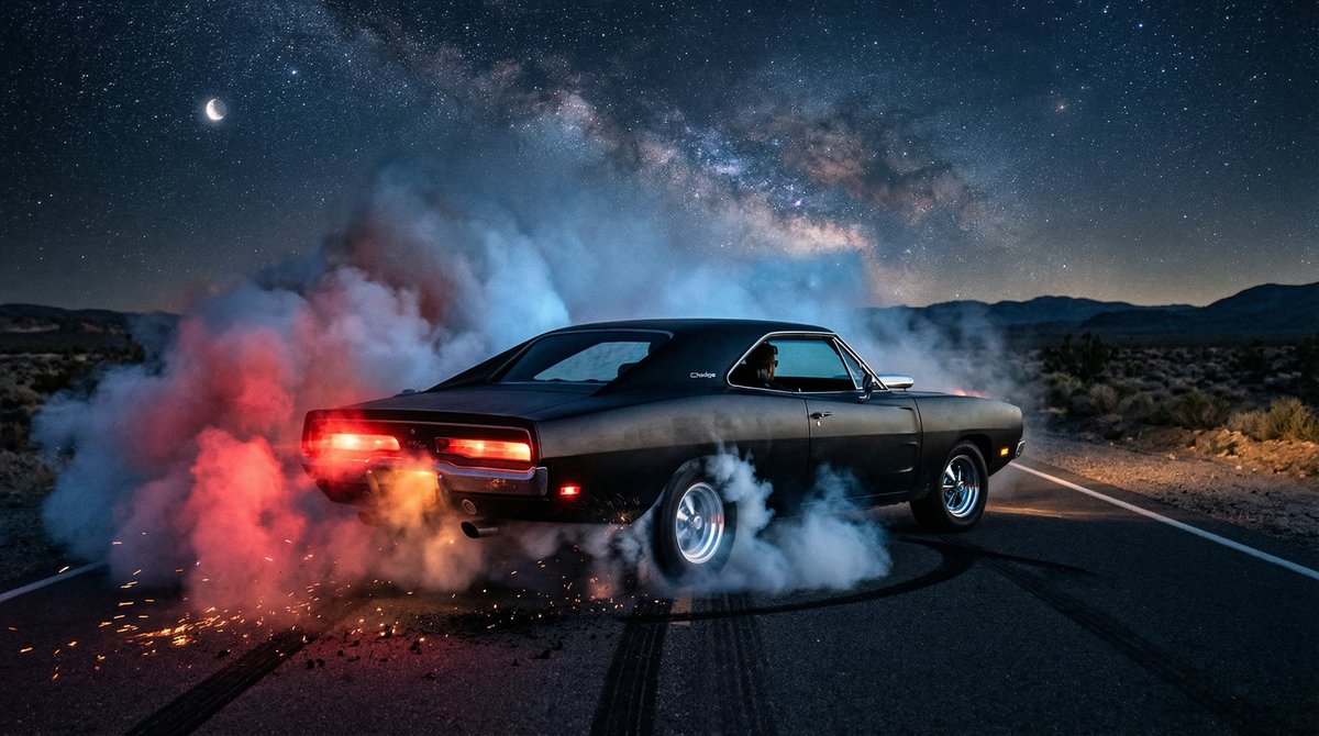 1970 Dodge Charger Nano Banana 2 烧毁提示 生成效果示例