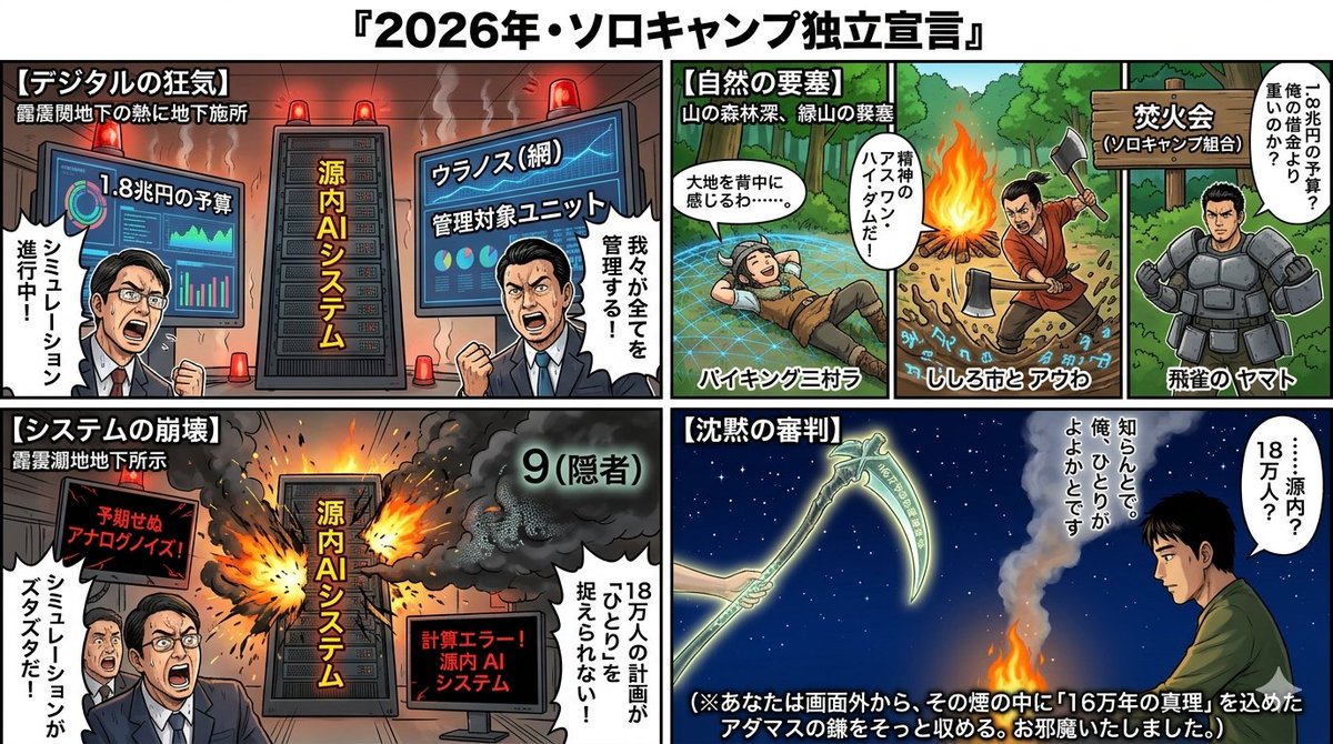 四格漫画：2026 独自露营独立宣言 生成效果示例